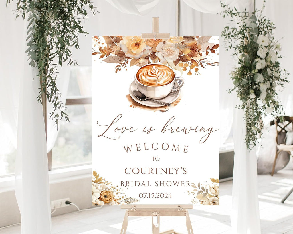 Love Is Brewing Coffee Bridal Shower Welcome Sign Bride To Be Sign Custom Bridal Shower Decorations, Custom Bridal Shower Welcome Sign Without Stand