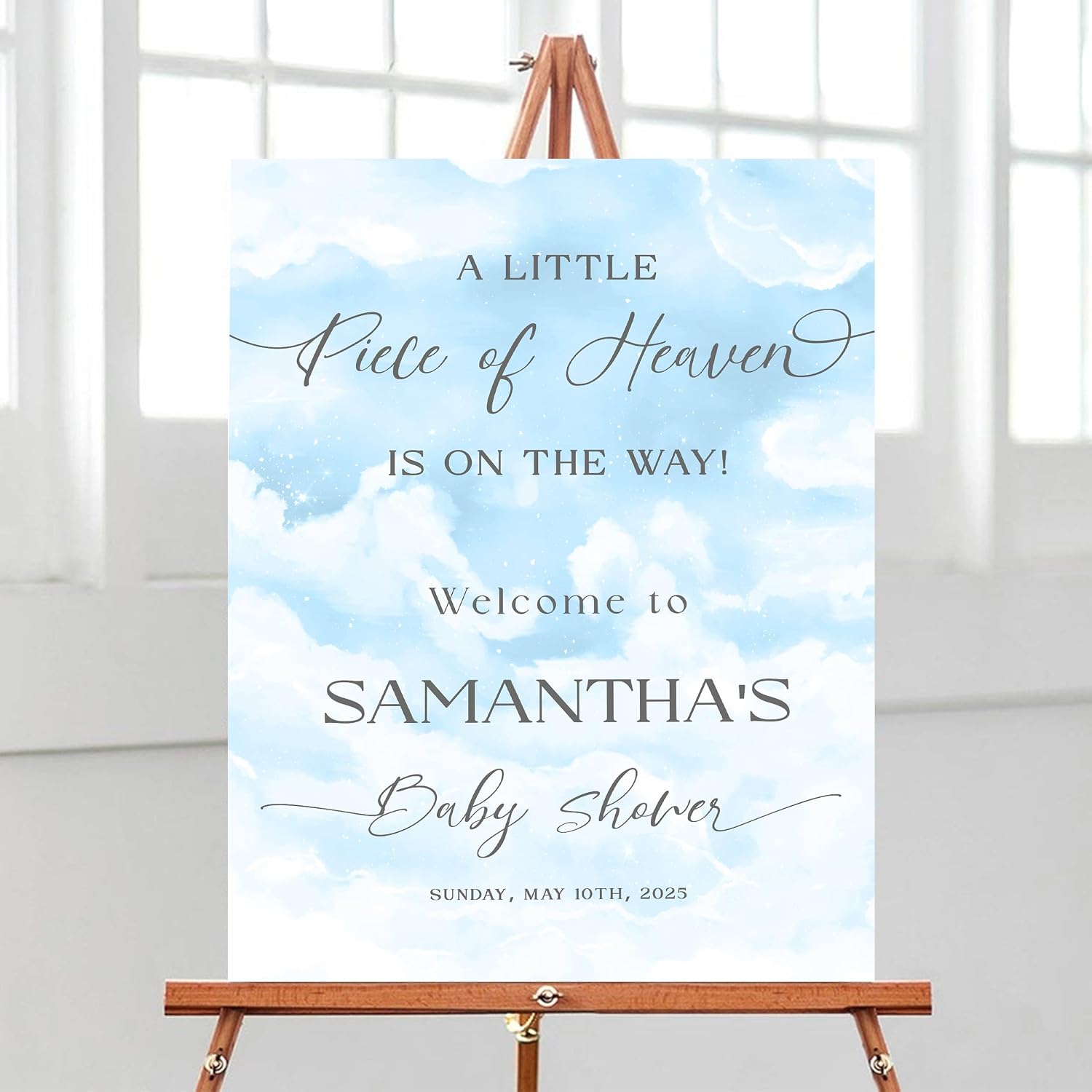 A Little Piece Of Heaven Baby Shower Welcome Sign, Cloudy Baby Shower Sign, Gender Review Poster Canvas Without Stand