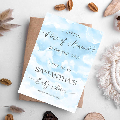 A Little Piece Of Heaven Baby Shower Welcome Sign, Cloudy Baby Shower Sign, Gender Review Poster Canvas Without Stand