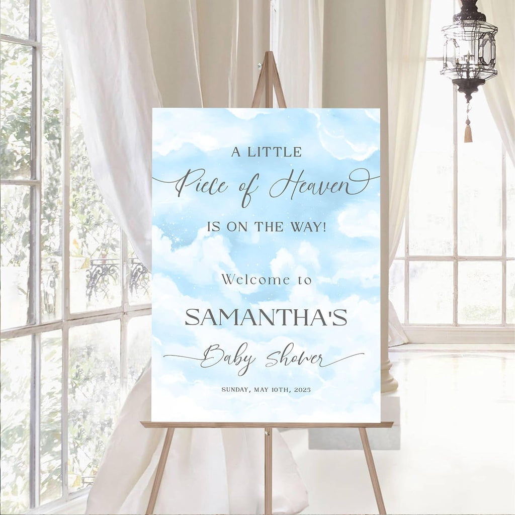 A Little Piece Of Heaven Baby Shower Welcome Sign, Cloudy Baby Shower Sign, Gender Review Poster Canvas Without Stand