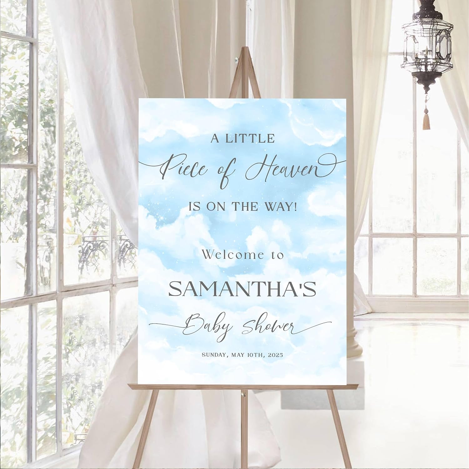 A Little Piece Of Heaven Baby Shower Welcome Sign, Cloudy Baby Shower Sign, Gender Review Poster Canvas Without Stand