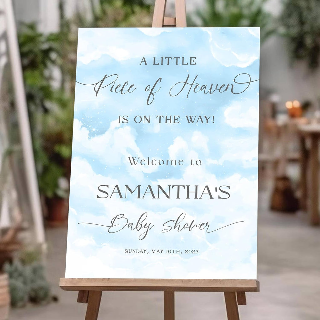 A Little Piece Of Heaven Baby Shower Welcome Sign, Cloudy Baby Shower Sign, Gender Review Poster Canvas Without Stand