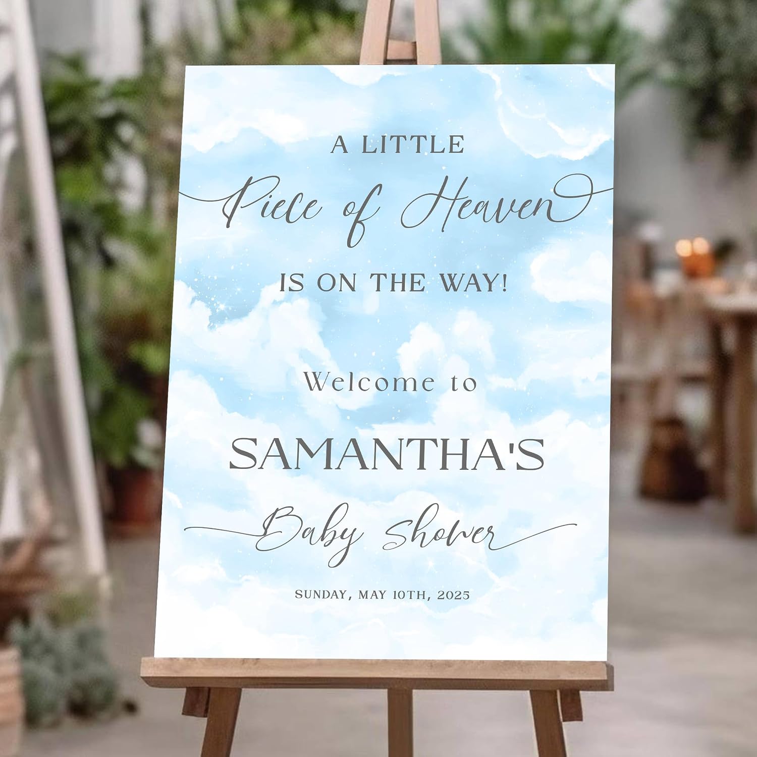 A Little Piece Of Heaven Baby Shower Welcome Sign, Cloudy Baby Shower Sign, Gender Review Poster Canvas Without Stand