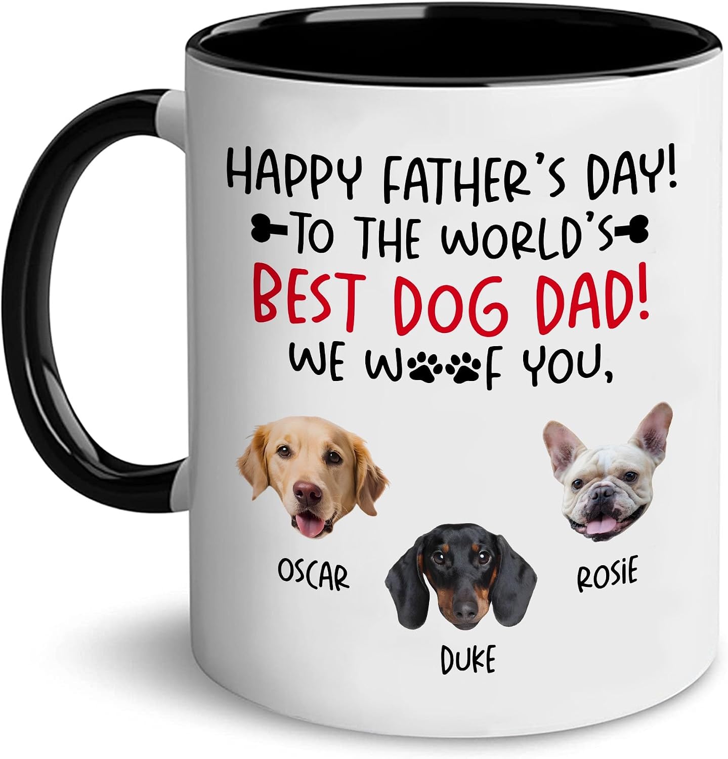 Personalized Happy Fathers Day To The World’s Best Dog Dad Mug, Custom Dogs Photo Mug, Gifts For Pet Lovers, Gifts For Dog Papa, We Woof You Mug