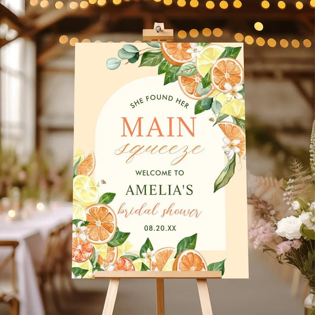 Main Squeeze Citrus Bridal Shower Sign, Orange Themed Poster, Bridal Shower Decorations, Editable Citrus Welcome Sign