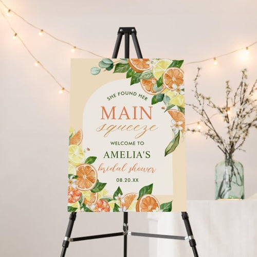 Main Squeeze Citrus Bridal Shower Sign, Orange Themed Poster, Bridal Shower Decorations, Editable Citrus Welcome Sign