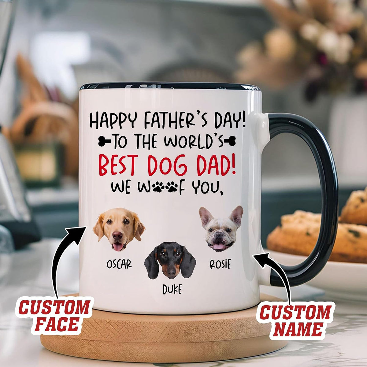 Personalized Happy Fathers Day To The World’s Best Dog Dad Mug, Custom Dogs Photo Mug, Gifts For Pet Lovers, Gifts For Dog Papa, We Woof You Mug