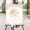 Once Upon a Time Baby Shower Sign, Fairytale Princess Theme Welcome Sign, Pink Floral Castle Baby Shower Poster, Elegant Storybook Decoration
