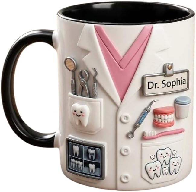 Personalized Dentist Mug, DDS Mug Gifts For Men Women, Dental Student Grad Gifts For Him Her, Doctor Of Dental Surgery Cup Thank You Dentist Cup, 3D Inflated Effect Print