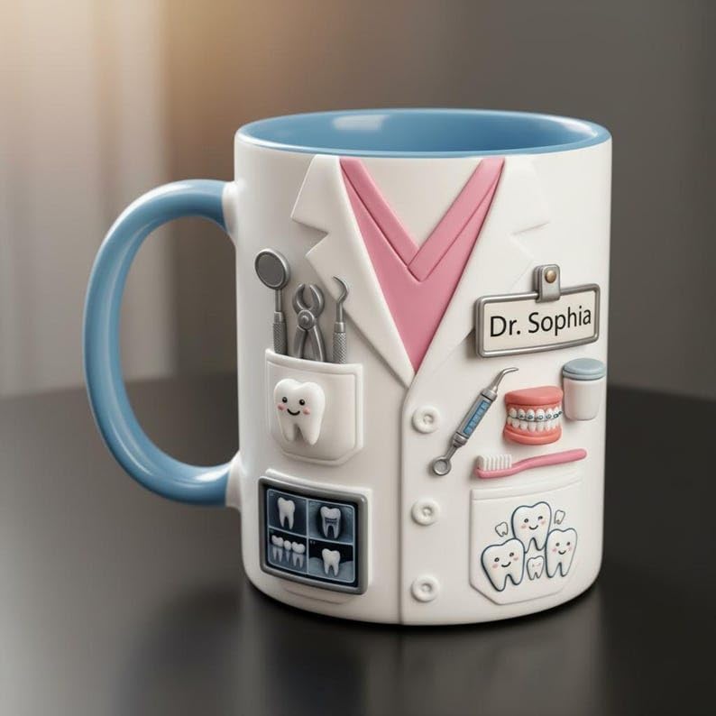 Personalized Dentist Mug, DDS Mug Gifts For Men Women, Dental Student Grad Gifts For Him Her, Doctor Of Dental Surgery Cup Thank You Dentist Cup, 3D Inflated Effect Print
