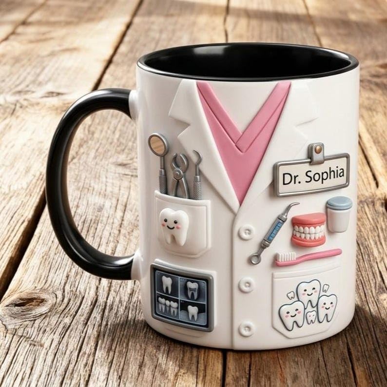 Personalized Dentist Mug, DDS Mug Gifts For Men Women, Dental Student Grad Gifts For Him Her, Doctor Of Dental Surgery Cup Thank You Dentist Cup, 3D Inflated Effect Print