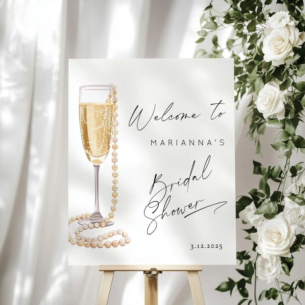 Pearls And Prosecco Bridal Welcome Sign, Pearls Bridal Shower Welcome Sign, Bridal Shower Sign, Welcome Sign Poster, Bride To Be Poster Champagne Bridal Shower Decorations