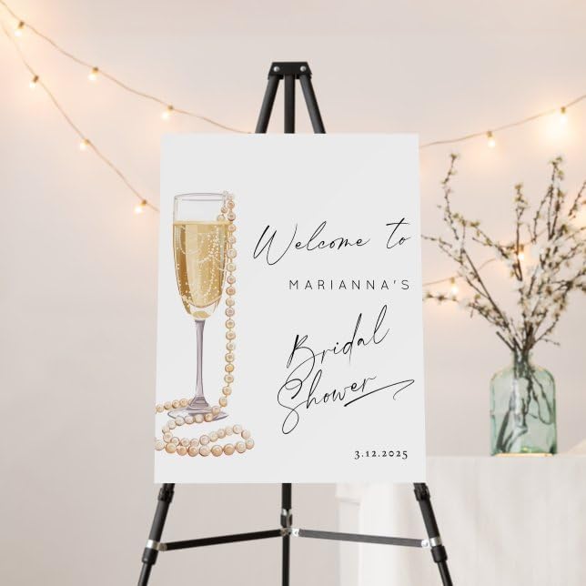 Pearls And Prosecco Bridal Welcome Sign, Pearls Bridal Shower Welcome Sign, Bridal Shower Sign, Welcome Sign Poster, Bride To Be Poster Champagne Bridal Shower Decorations