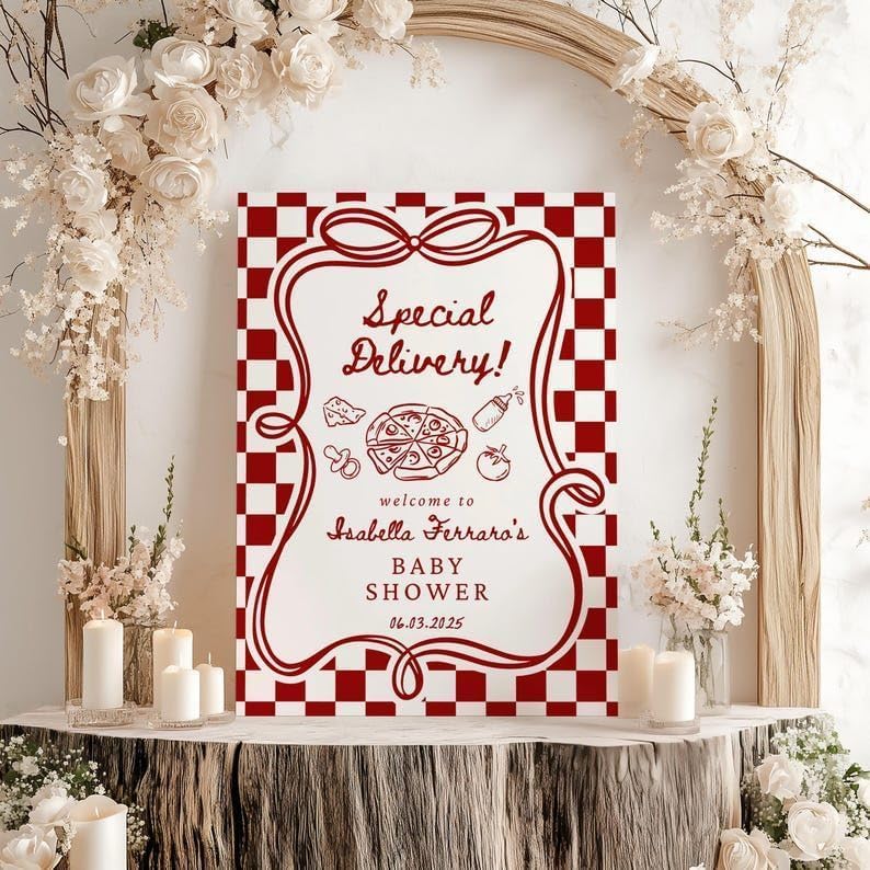 Special Delivery Baby Shower Welcome Sign, Pizza Party Theme Decor, Italian Food Baby Shower Poster, Personalized Printed Welcome Board