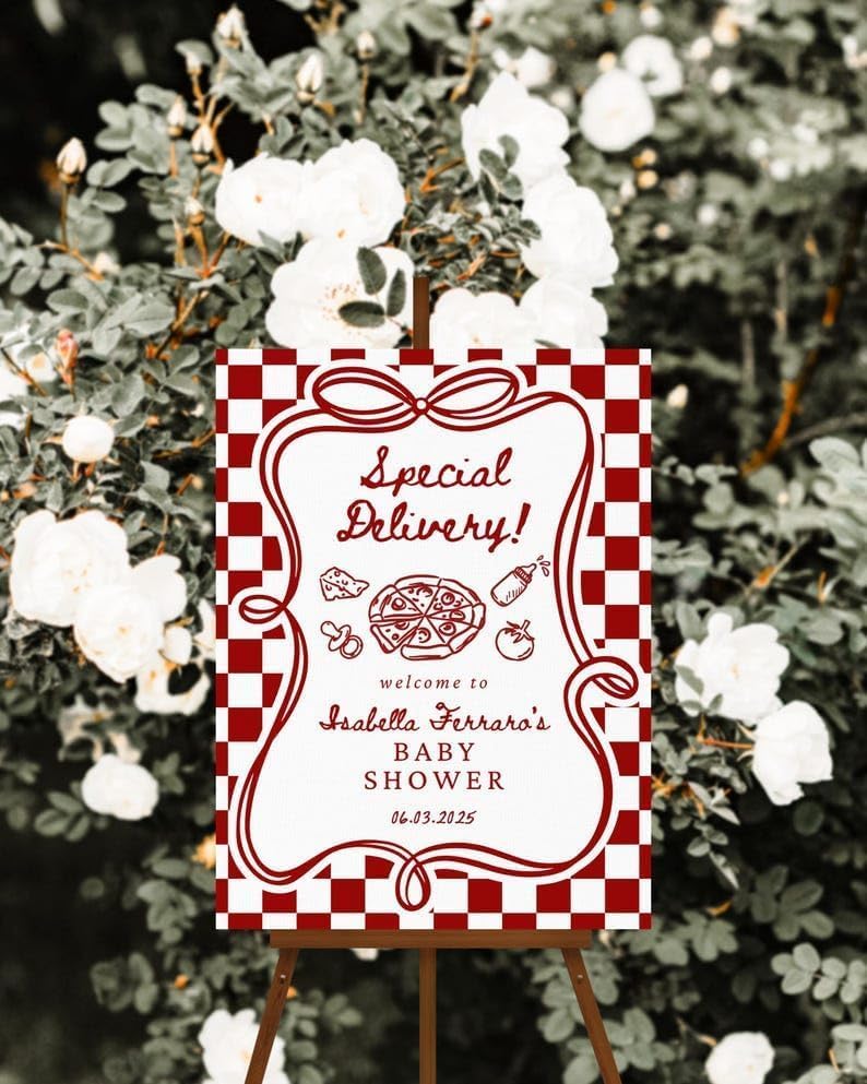 Special Delivery Baby Shower Welcome Sign, Pizza Party Theme Decor, Italian Food Baby Shower Poster, Personalized Printed Welcome Board