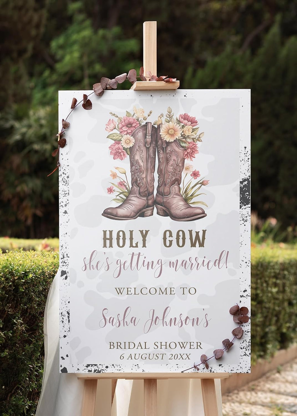 Holy Cow She's Getting Married Bridal Shower Welcome Sign Cowboy Boots Sign Bridal Shower, Welcome Poster Bridal Shower Decoration, Bridal Shower Sign Without Stand