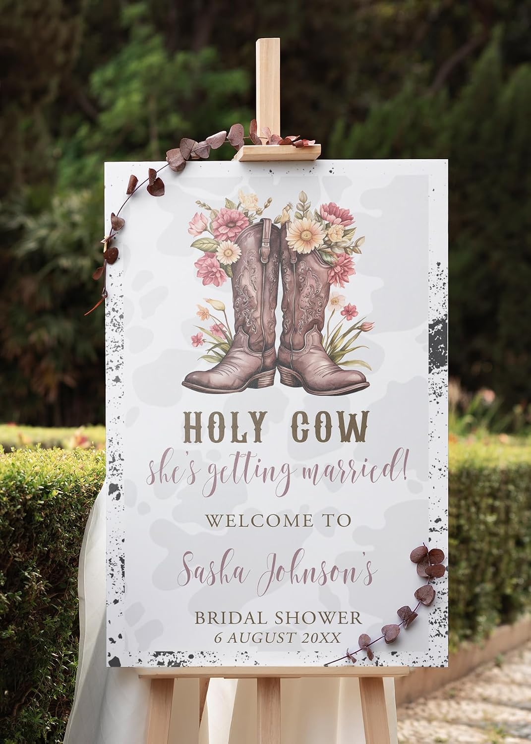 Holy Cow She's Getting Married Bridal Shower Welcome Sign Cowboy Boots Sign Bridal Shower, Welcome Poster Bridal Shower Decoration, Bridal Shower Sign Without Stand