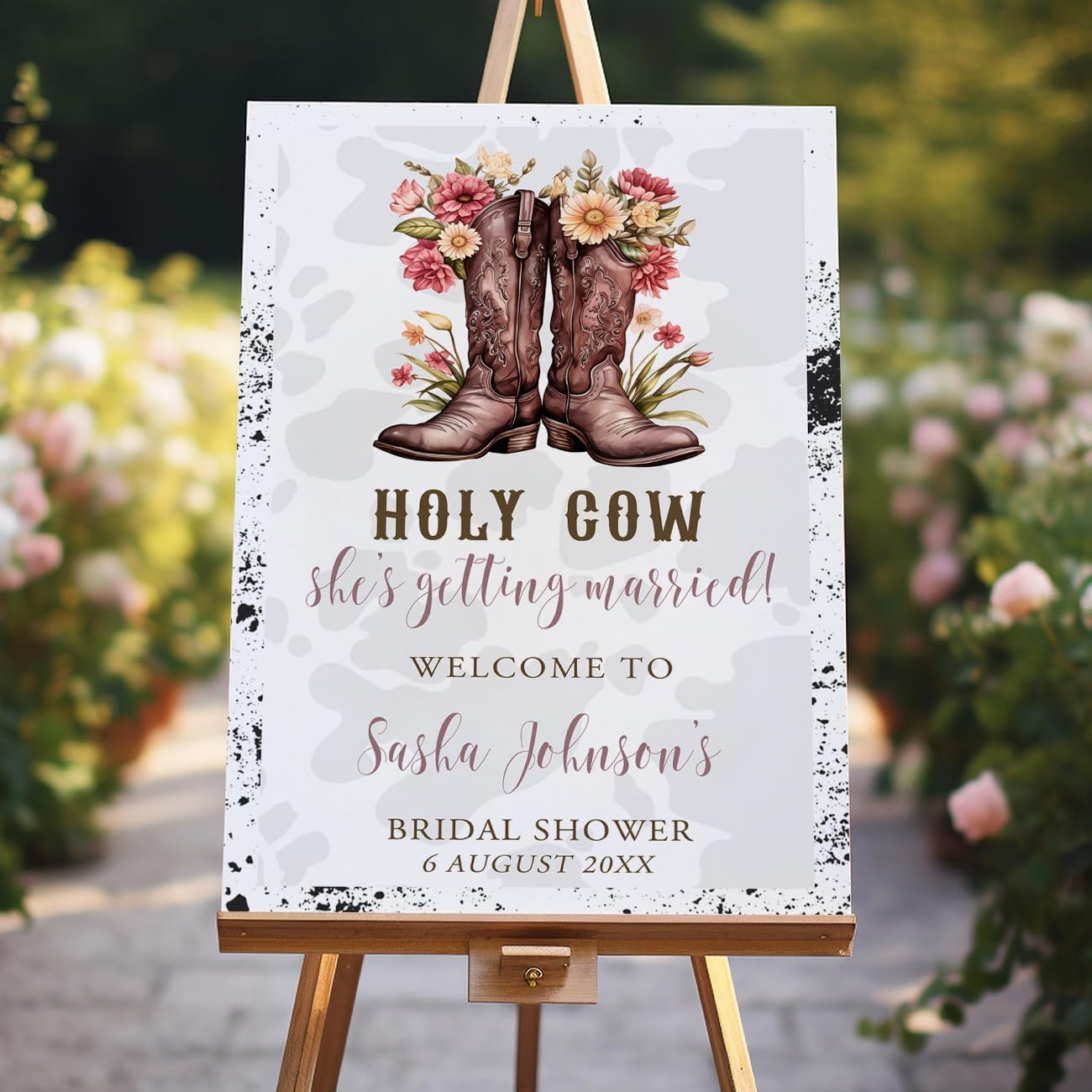 Holy Cow She's Getting Married Bridal Shower Welcome Sign Cowboy Boots Sign Bridal Shower, Welcome Poster Bridal Shower Decoration, Bridal Shower Sign Without Stand