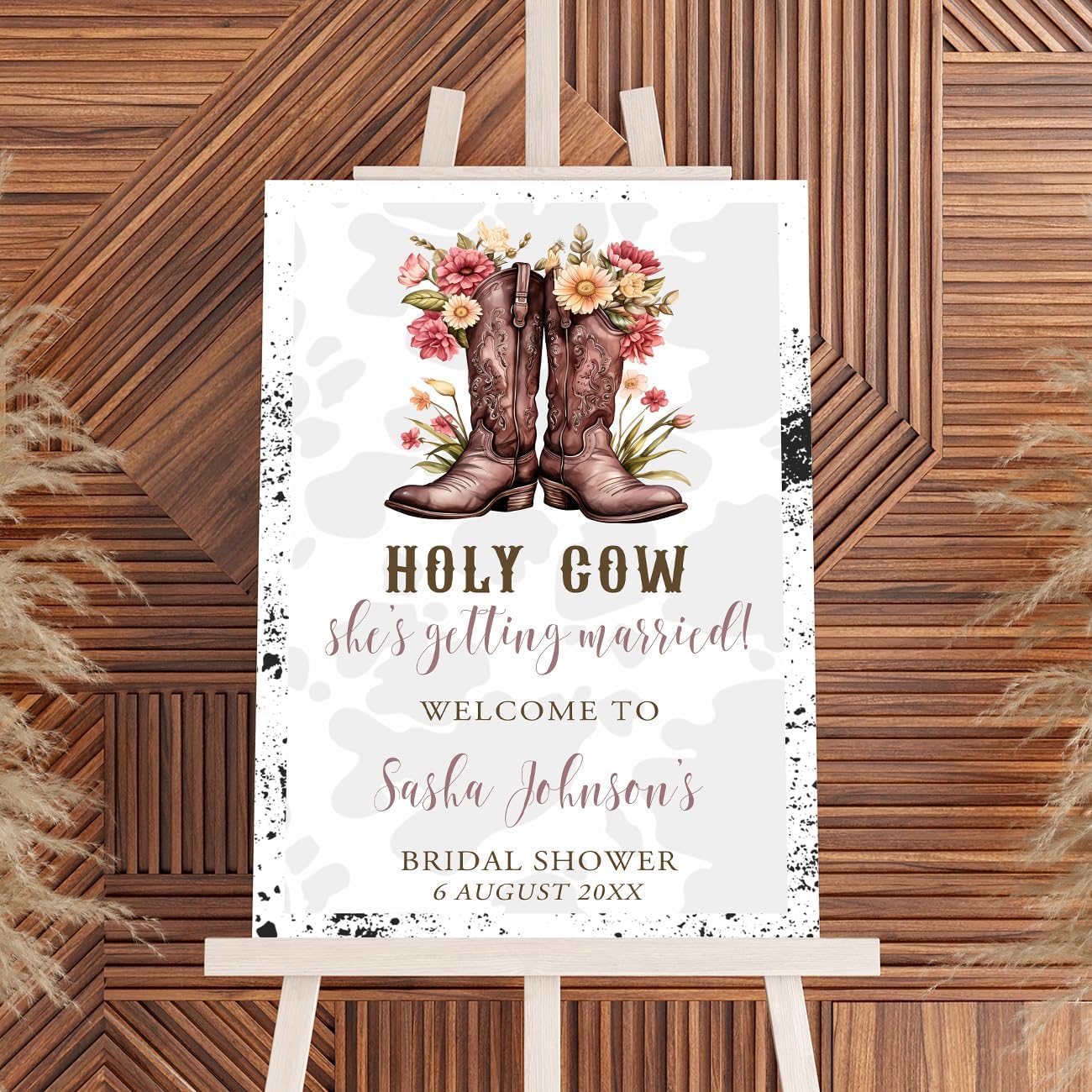 Holy Cow She's Getting Married Bridal Shower Welcome Sign Cowboy Boots Sign Bridal Shower, Welcome Poster Bridal Shower Decoration, Bridal Shower Sign Without Stand